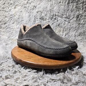 Sorel Manawan Mens Size 13 Grey Suede Leather Slippers Faux Fur Lined Shoes